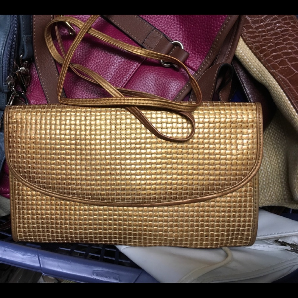 Gold Leather Clutch/Crossbody